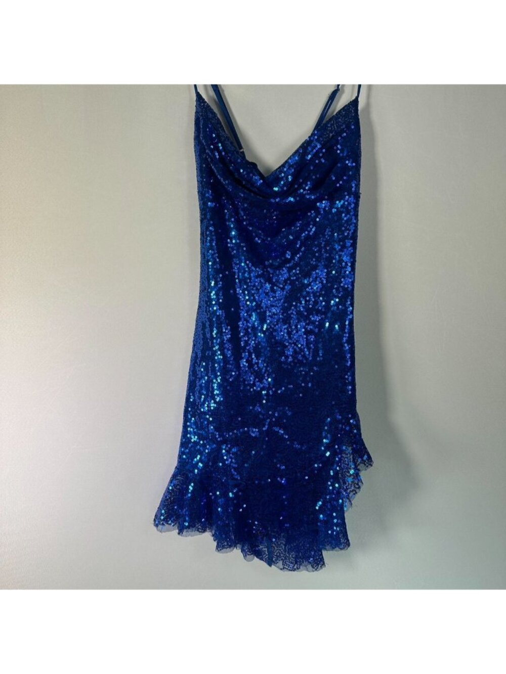 Lucy In the sky- lace back sparkly blue sequin mini dress